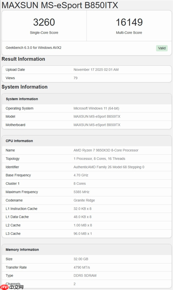 最佳游戏CPU即将换代 AMD锐龙7 9850X3D性能测试曝光