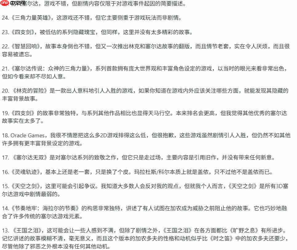 粉丝排《塞尔达》系列最佳叙事 《旷野之息》仅在第九