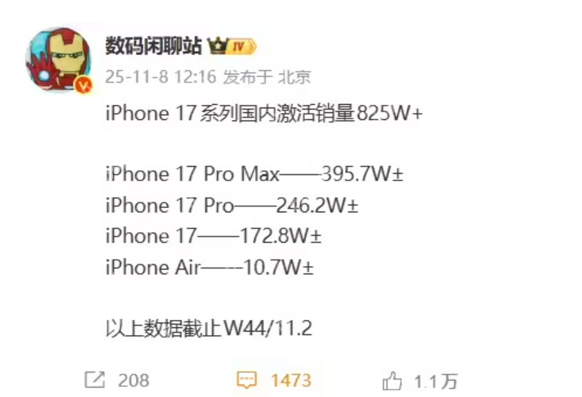 消息称苹果 iPhone 17 系列国内激活销量超 825 万，本月预计可破 1000 万 - php中文网