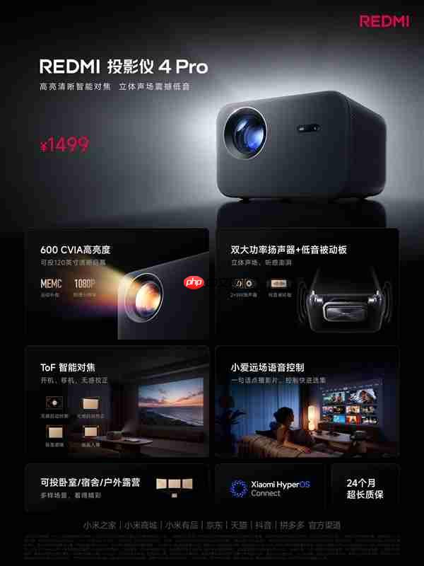 1499元！REDMI投影仪4 Pro发布：600CVIA亮度 可投120英寸巨幕