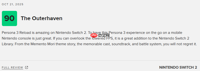 《女神异闻录3：Reload》NS2版79分：表现惊艳 必玩之作！