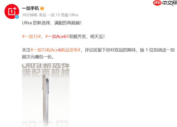 一加官宣一加15与Ace 6将双舰齐发 李杰：明天见