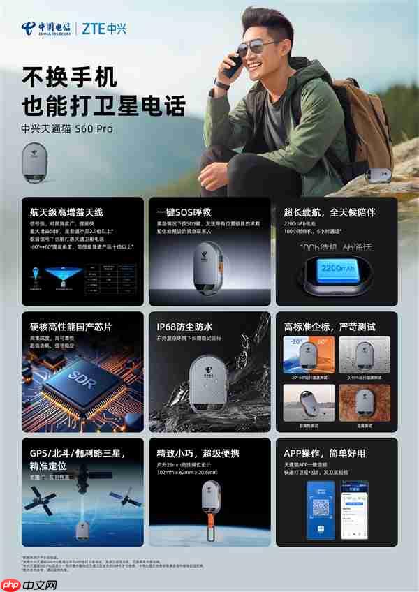 1239元让所有手机支持卫星电话！中兴卫星通S60 Pro发布：覆盖北斗+天通