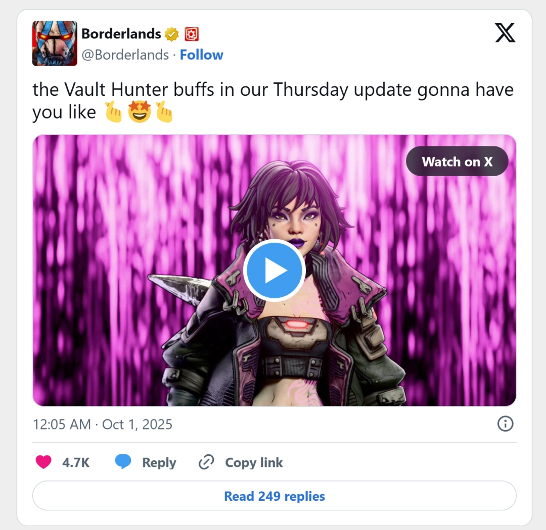 秘藏猎人大加强！《无主之地4》补丁延期至10月2日上线