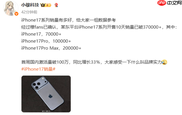 曝iPhone 17系列首周激活量突破100万台 同比猛增33%