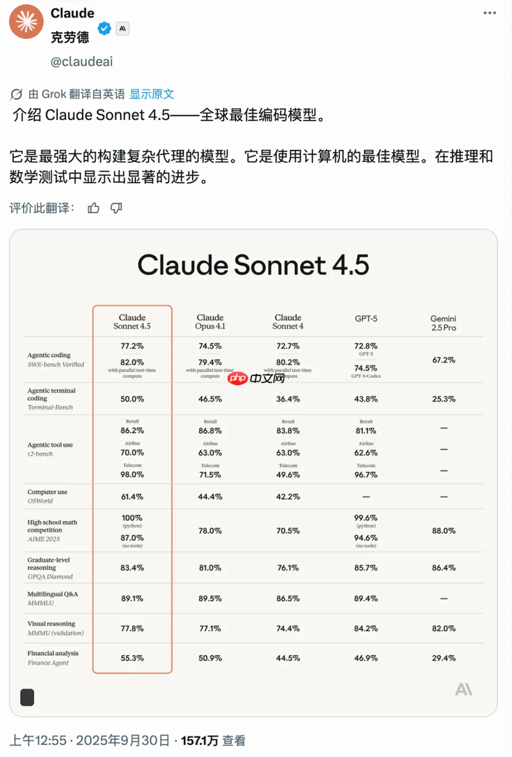 Claude Sonnet 4.5 发布，全球最强的代码模型