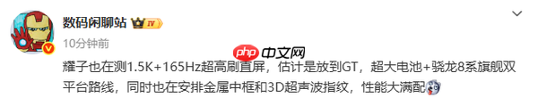 曝荣耀在测试1.5K＋165Hz＋8系平台新机 还有超大电池