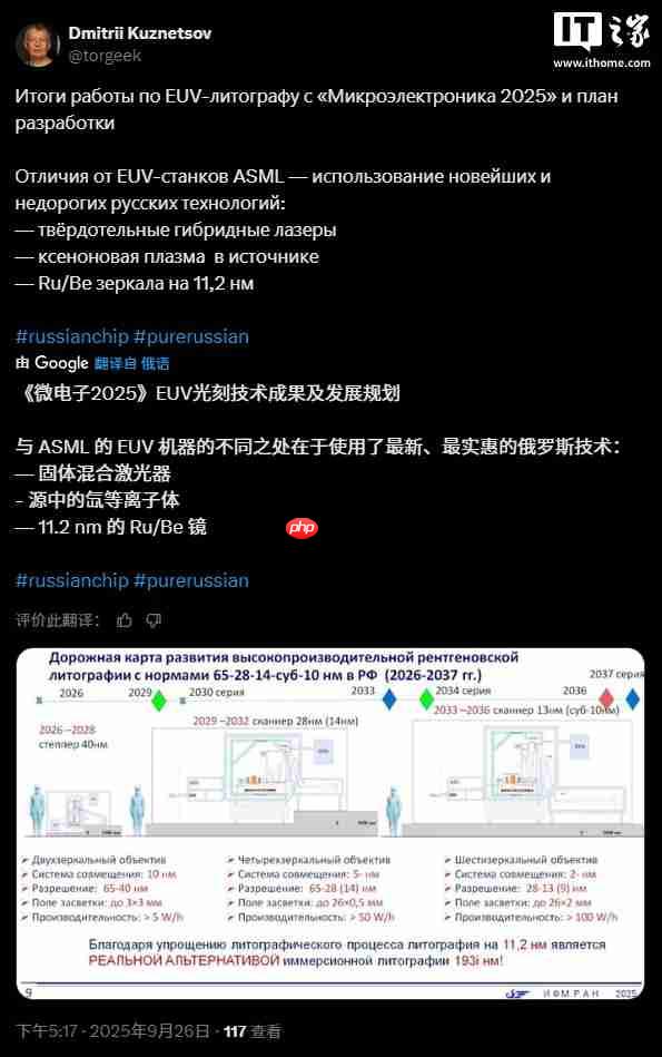 挑战 ASML，俄罗斯公布国产极紫外光刻设备长期路线图