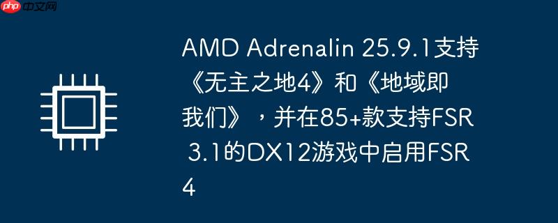 amd adrenalin 25.9.1支持《无主之地4》和《地域即我们》，并在85+款支持fsr 3.1的dx12游戏中启用fsr 4