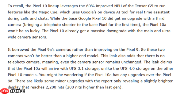 外媒唱衰谷歌Pixel 10a手机：诚意不足 多项配置未升级