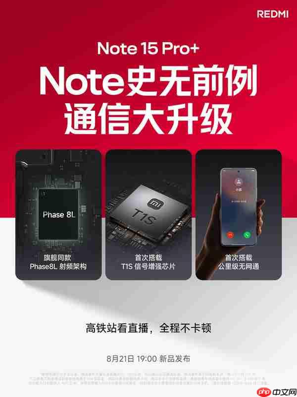 REDMI Note15 Pro+配T1S信号增强芯 支持公里级无网通