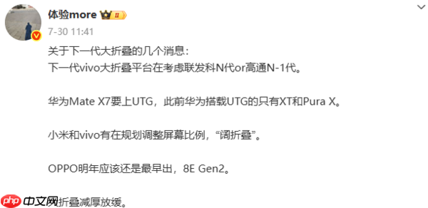 曝小米阔折叠MIX Fold 5配置：厚度为8毫米 电池达6千