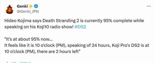 小岛秀夫透漏《死亡搁浅2》细节：开发进度已达95%