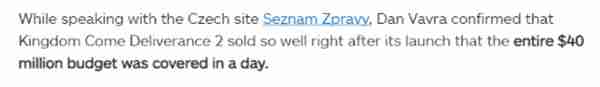 《天国：拯救2》发售24小时销量超100万 首日即回本
