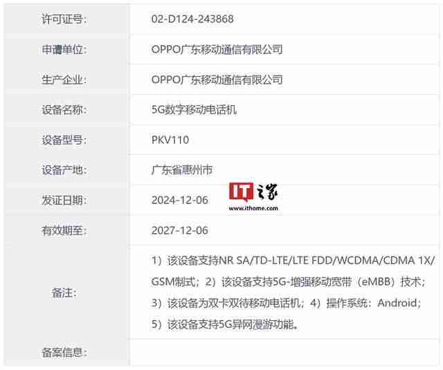 OPPO PKV110手机证件照公示，电池额定容量5640mAh