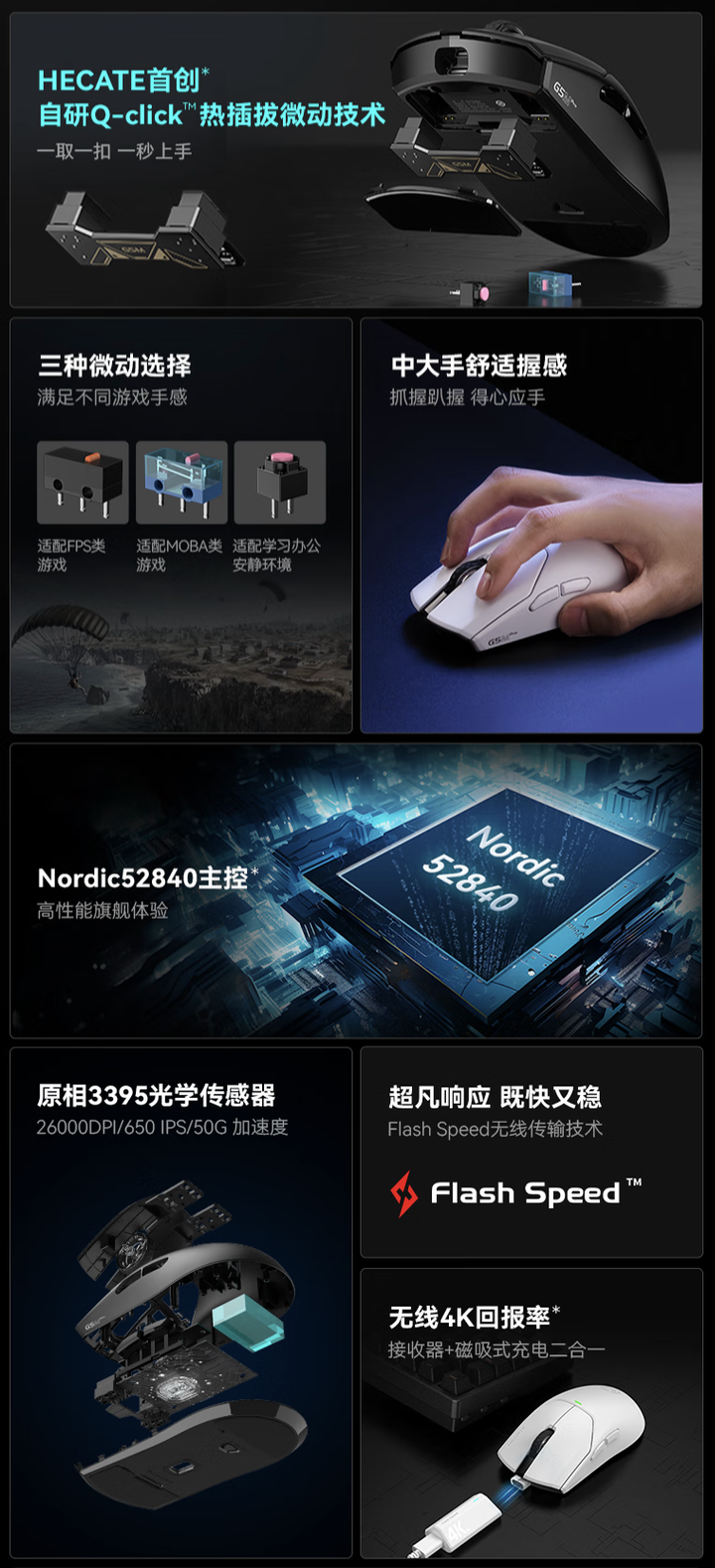 漫步者 HECATE G5M Pro 三模鼠标开售：可插拔微动、PAW3395，219 元