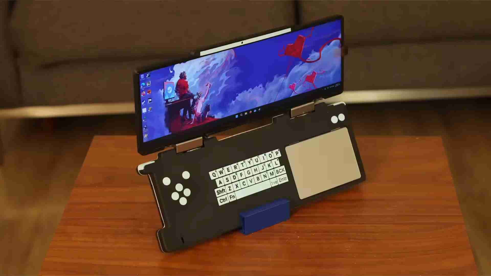 海外极客基于废旧笔记本打造 30:9 超宽屏掌机，配备键盘输入