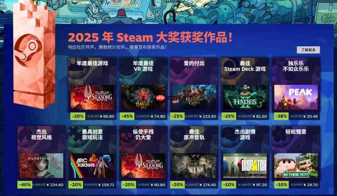 2025年Steam大奖名单 《空洞骑士：丝之歌》获年度游戏