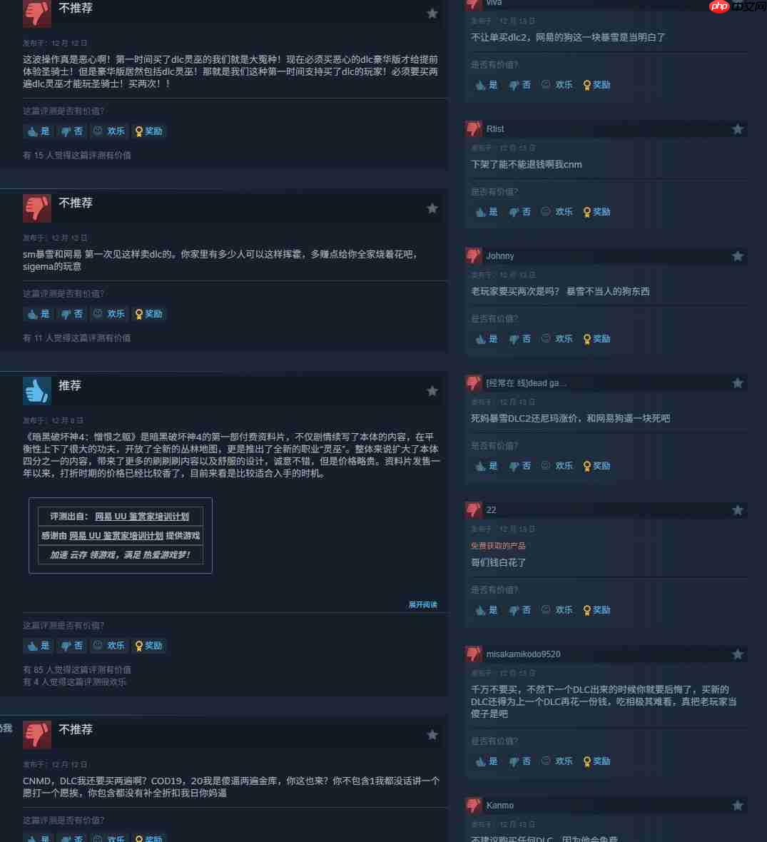 老玩家成大冤种！《暗黑4》Steam遭差评轰炸