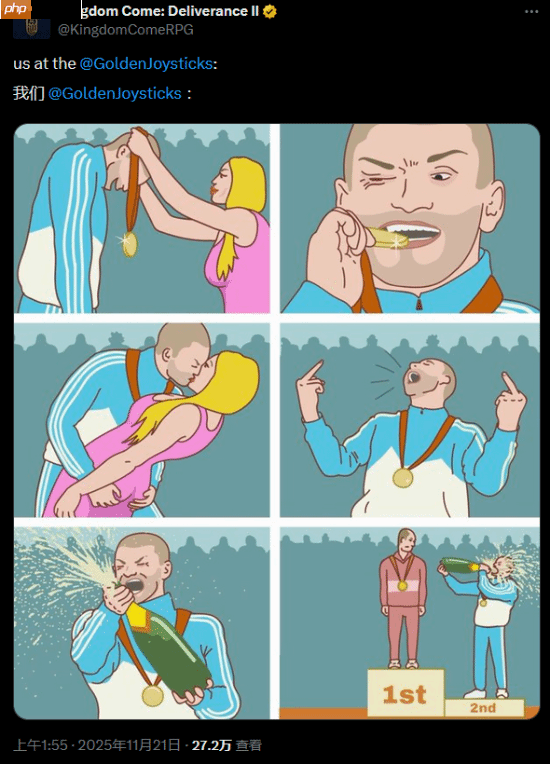 《天国：拯救2》自嘲金摇杆颗粒无收：亚军闹麻了 但不能白来 得偷点啥